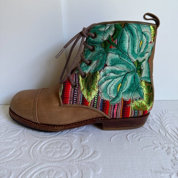 Brown Teysha Colorful Guatemalan Textile Embroidered Ankle Peace Boots Size 8 - Picture 5 of 13